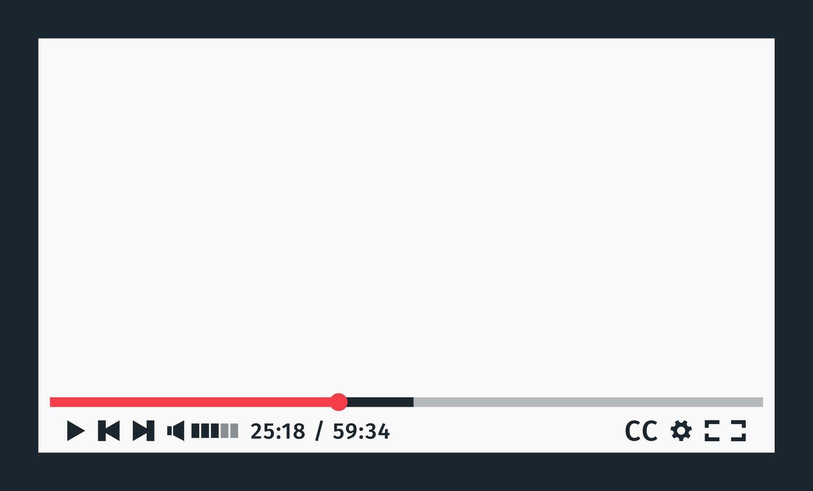 Screen of media player mockup with copy space. Display icon. Screenshot of streaming. Play next full size Buttons in flat simple style. Playback app ui interface. vector