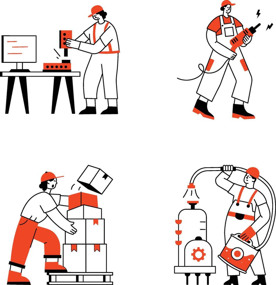 Illustration of diverse industrial workers vector