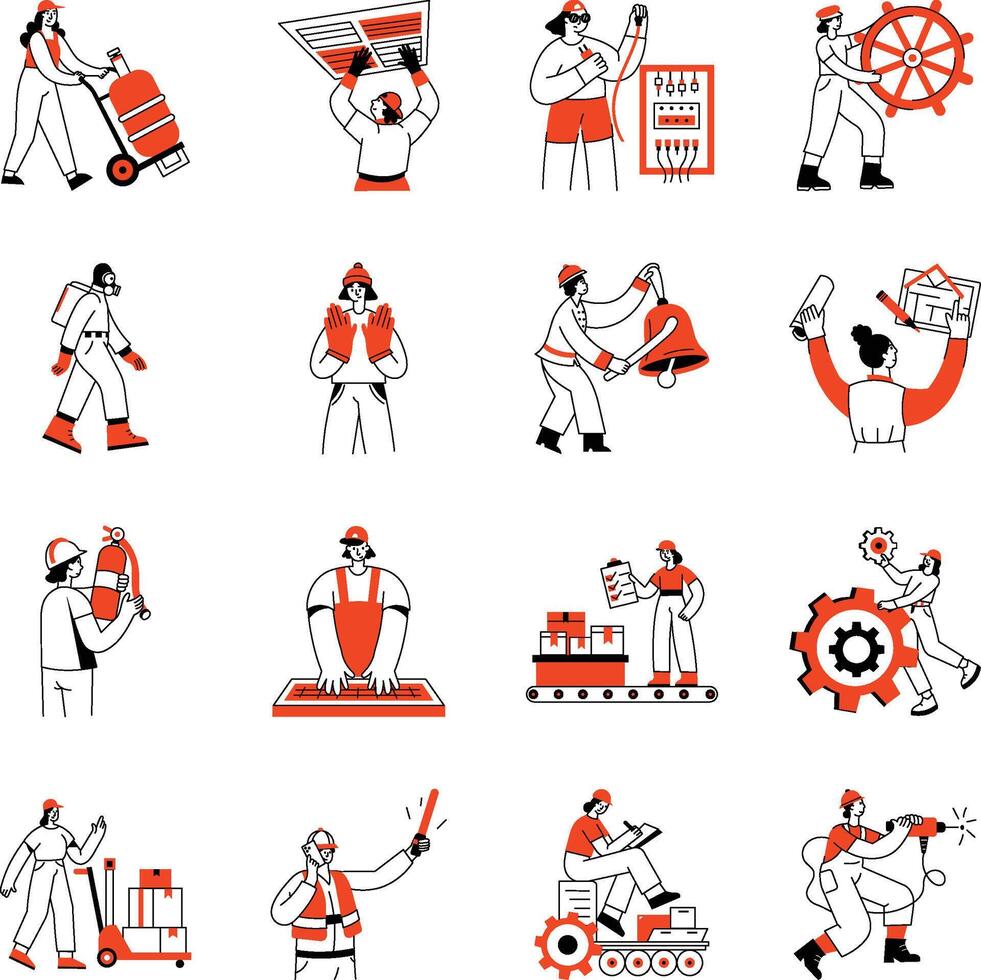 Workers performing various job tasks vector