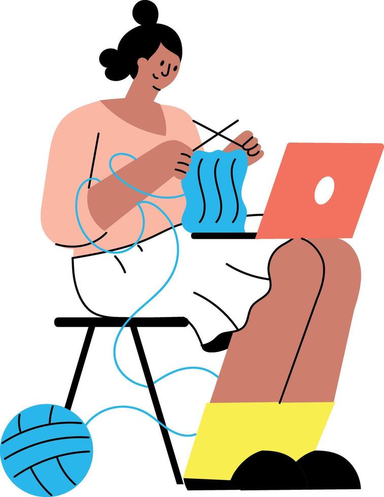 A flat style illustration showing a person doing multitasking vector
