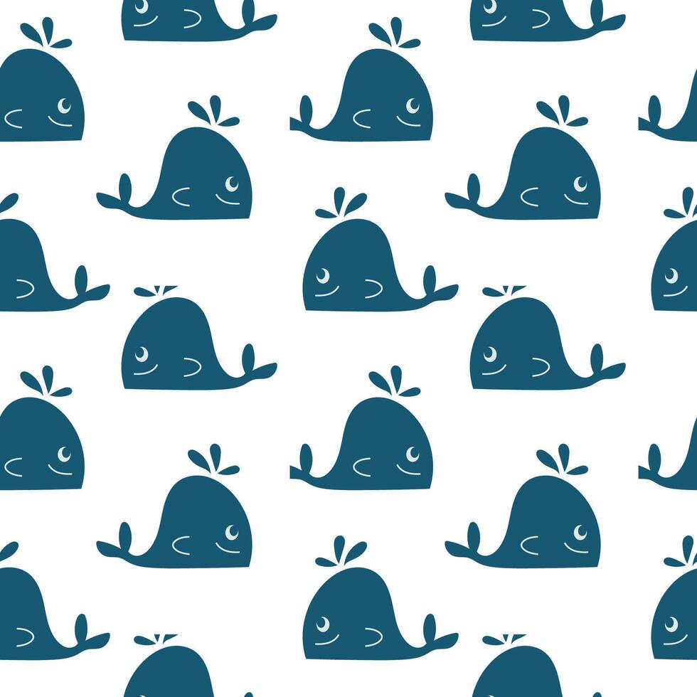 Whimsical seamless pattern featuring playful whales in a navy blue hue on a light background, ideal for various design projects vector