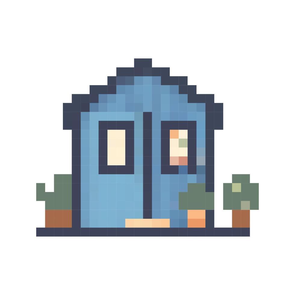 Cute blue house design with potted plants in a simple, minimalistic style suitable for various creative projects vector