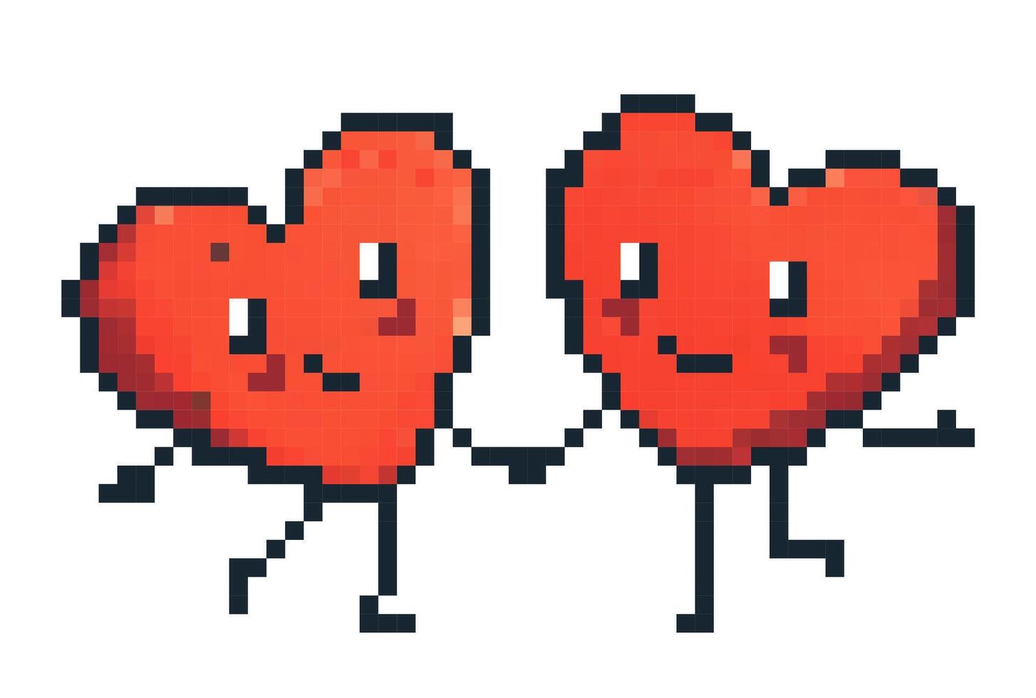 Cute pixel art of two hearts holding hands, expressing love and friendship in a vibrant and playful manner vector