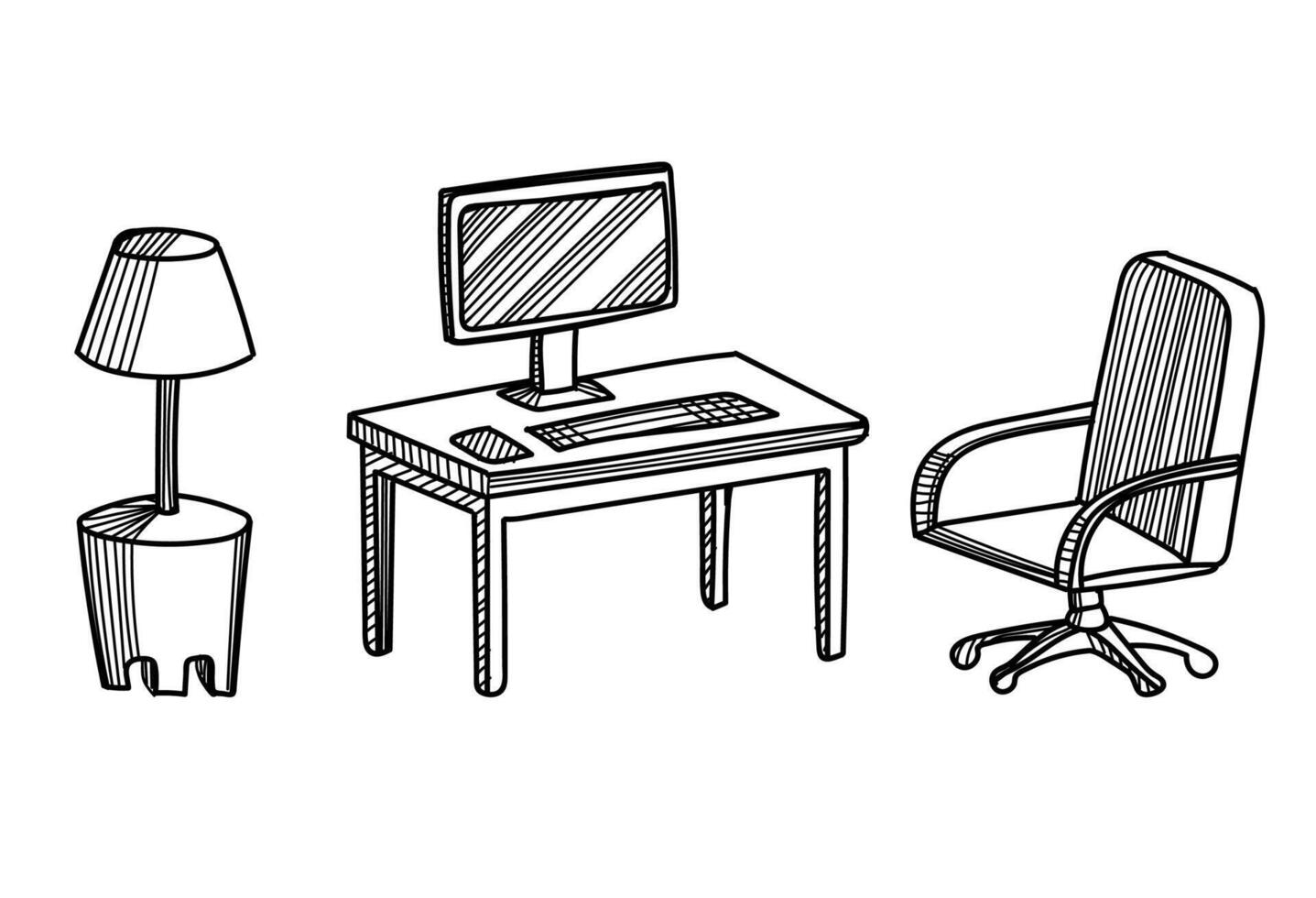 furniture including desk, chair, and lamp suitable for interior design projects vector