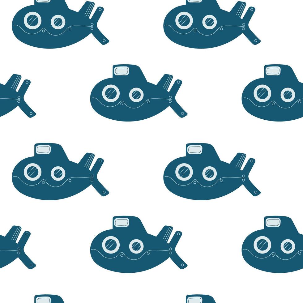 Seamless pattern featuring playful submarines on a clean white background, perfect for maritime-themed designs vector