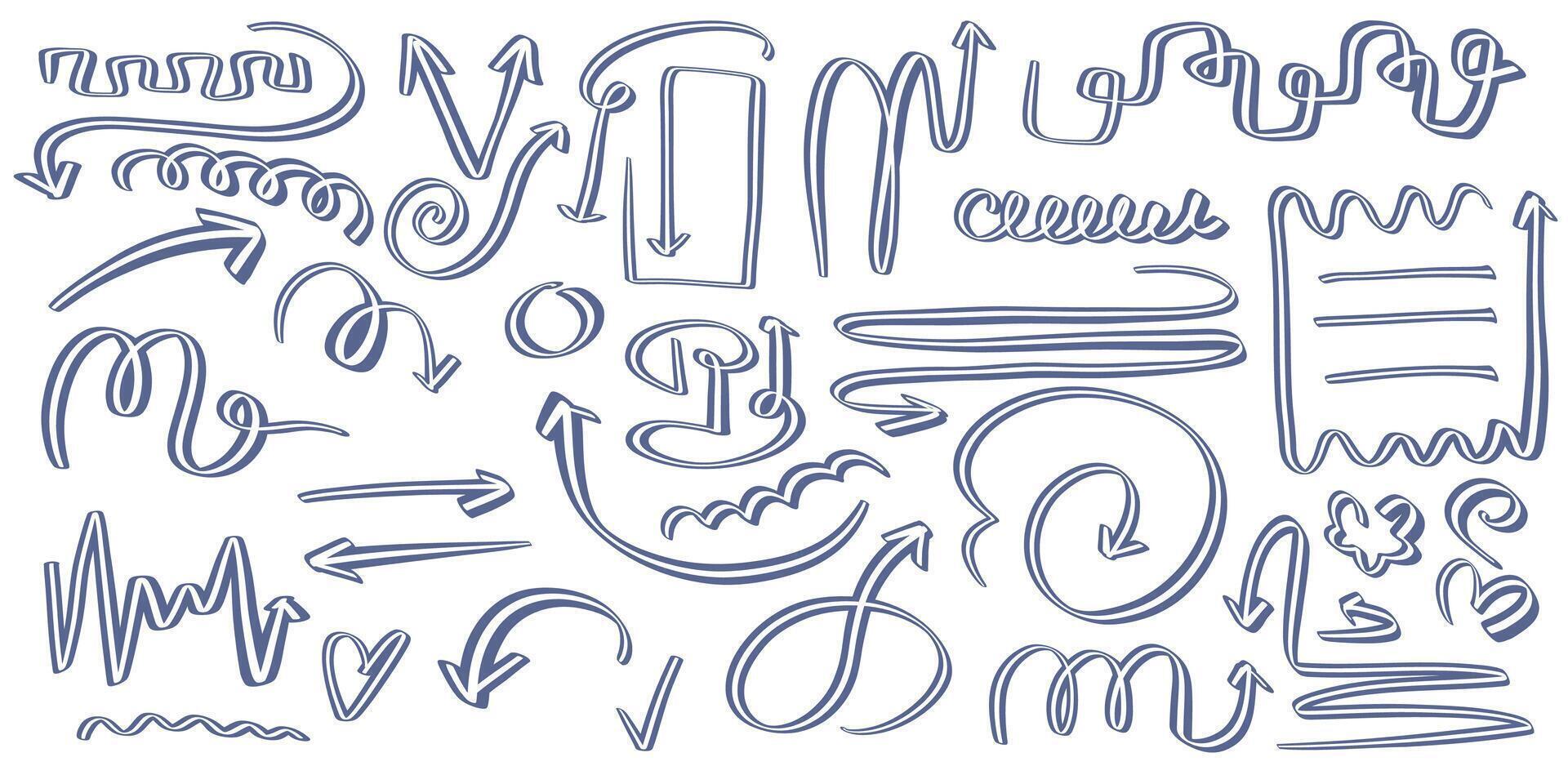 Arrows and Doodles Collection on White Background. . Design elements for direction and communication illustrations vector