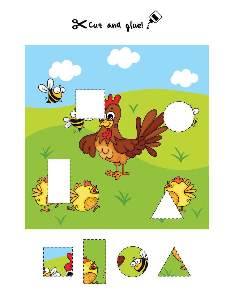 Farm Animal Shape Matching Activity for Kids vector