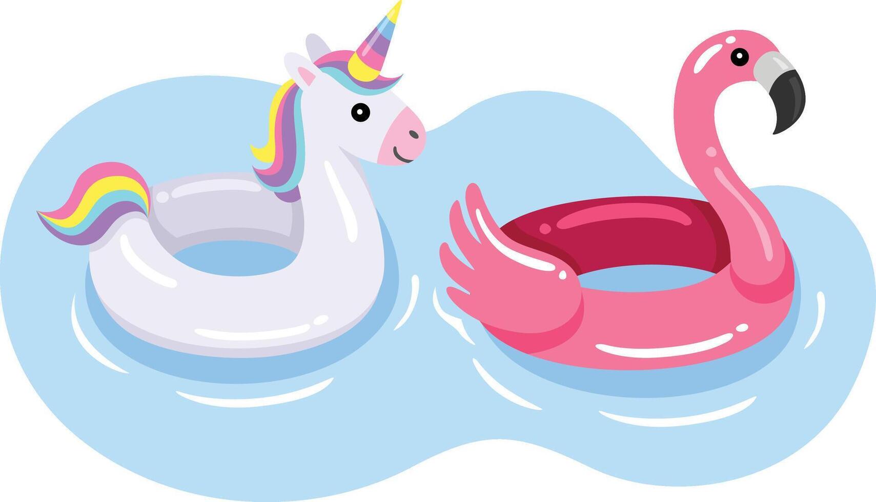 Unicorn and Flamingo Pool Floats on Water vector