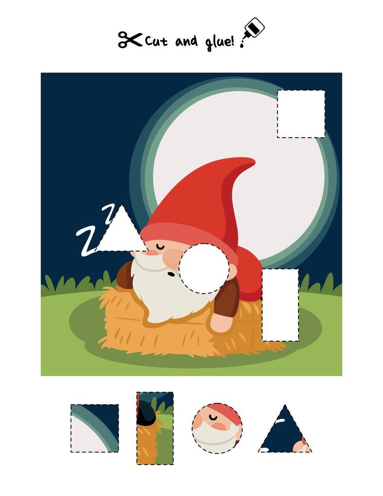 Whimsical Cut and Glue Gnome Activity vector
