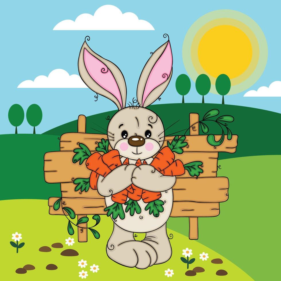 Cartoon bunny holding carrots vector