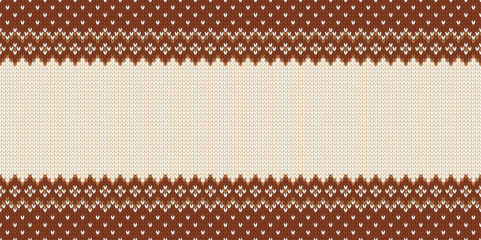 Knitwear texture. Template with empty place for text. Traditional seasonal wide background for holiday design. Winter knitted wool seamless sweater pattern. Christmas illustration beige vector