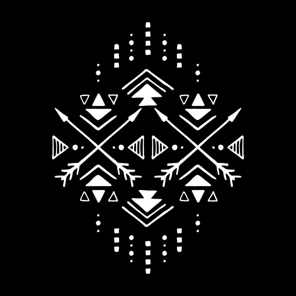 Aztec element, hand drawn ethnic ornament. Tribal design, geometric symbol for border, frame, tattoo, logo, card, decorative paper. Navajo motif, isolated on black background. vector