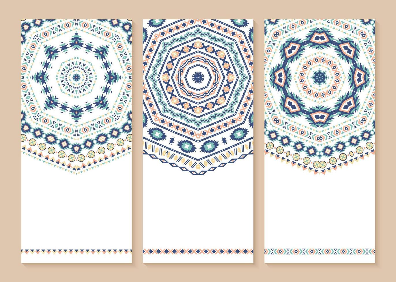 Set of ethnic banners. Stylish tribal geometric backgrounds. Templates for design with aztec illustration ornaments. vector