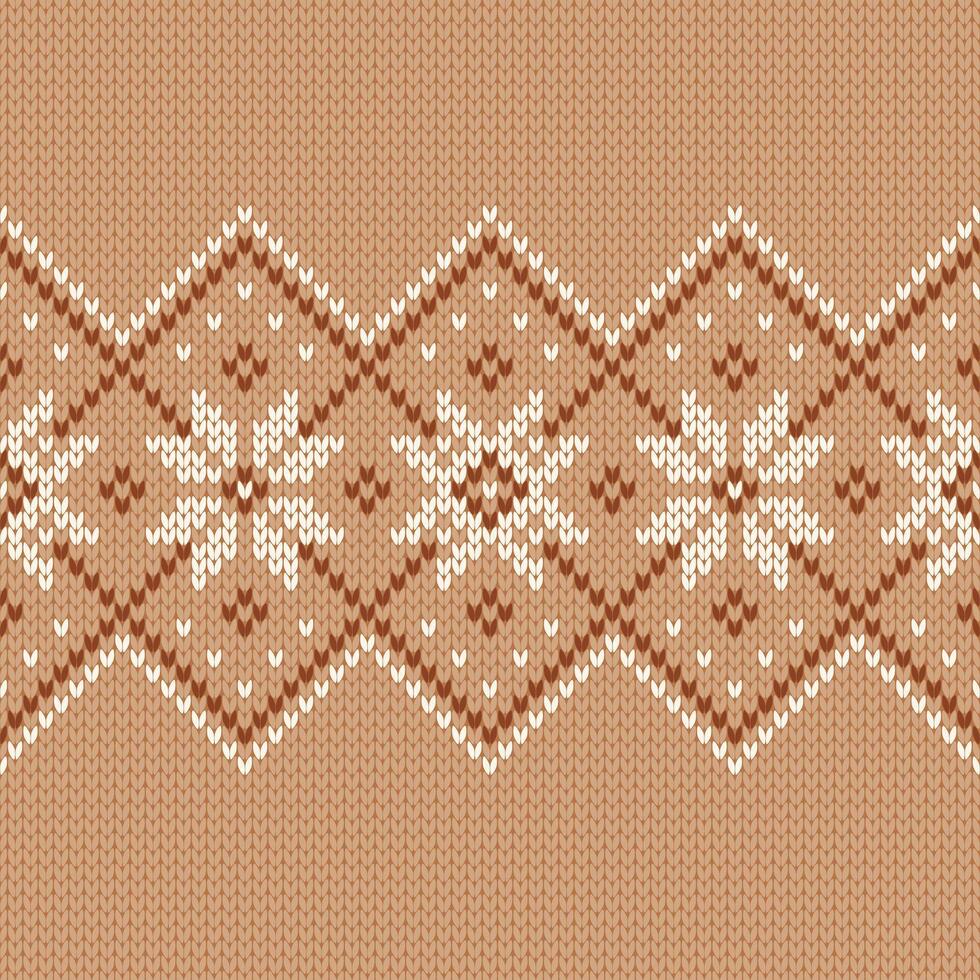 Scandinavian knitted seamless pattern. Norwegian native style sweater, ornament with snowflakes illustration. Wool texture. Fair Isle design. Winter holiday background vector