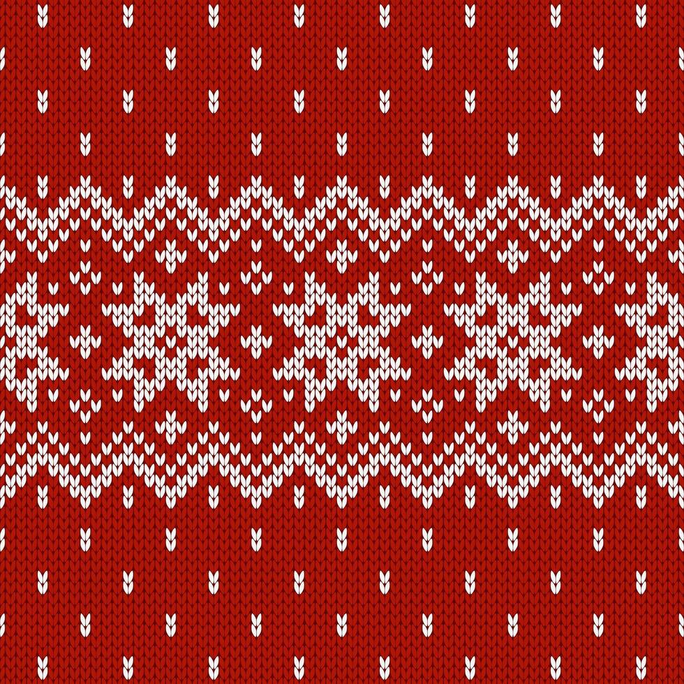 Scandinavian knitted seamless pattern. Norwegian native style sweater, ornament with snowflakes. Fair Isle design. Wool texture. Winter holiday red illustration background vector