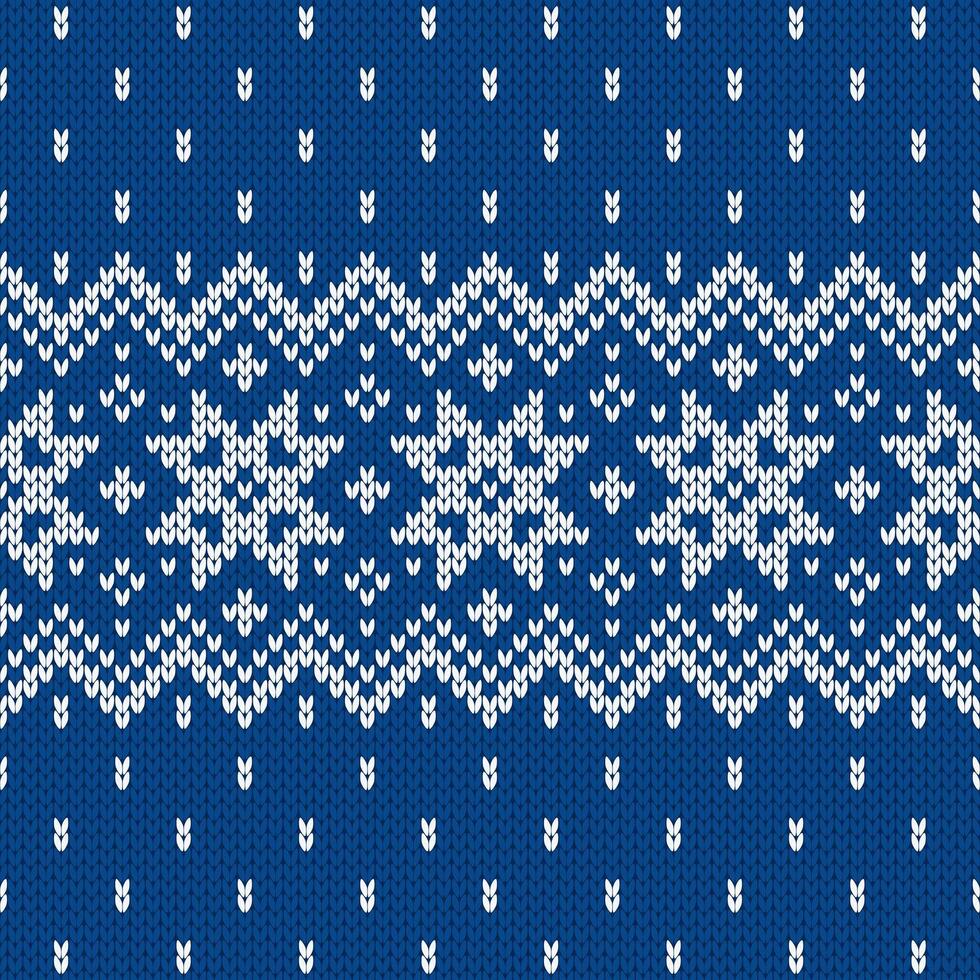 Scandinavian knitted seamless pattern. Norwegian native style sweater, ornament with snowflakes. Fair Isle design. Wool texture. Winter holiday illustration background vector