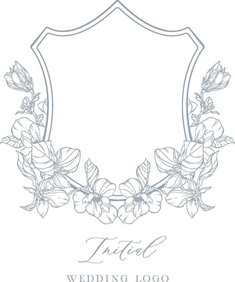 Elegant Wedding Crest and Emblem in Line Art Style vector