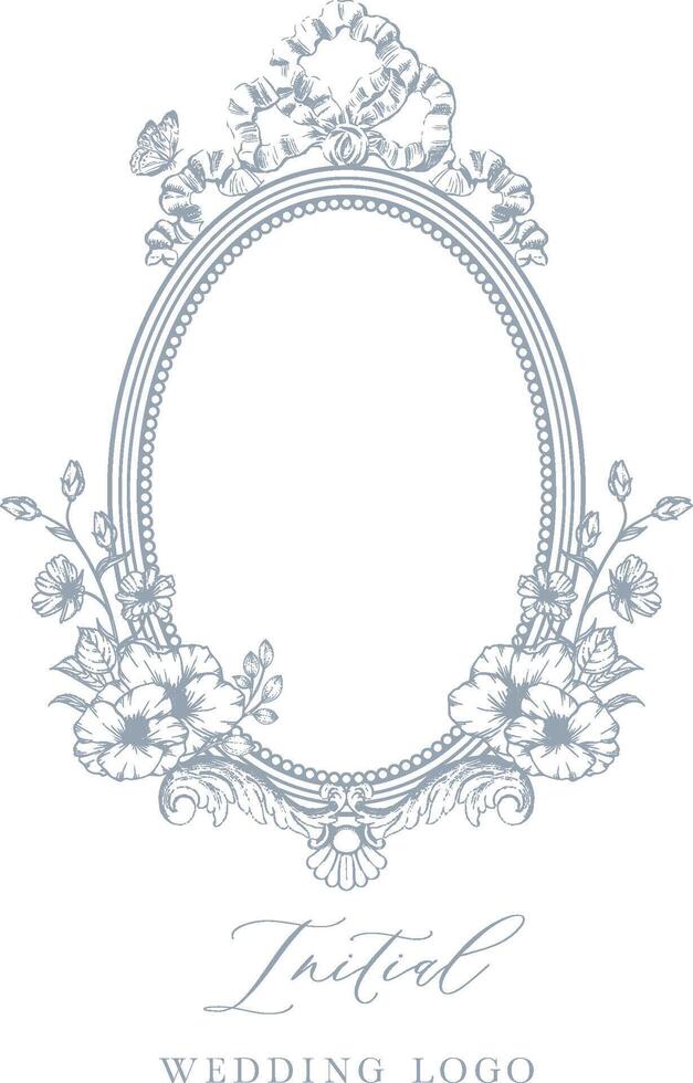 Elegant Oval Frame with Flowers for Wedding Invitation vector