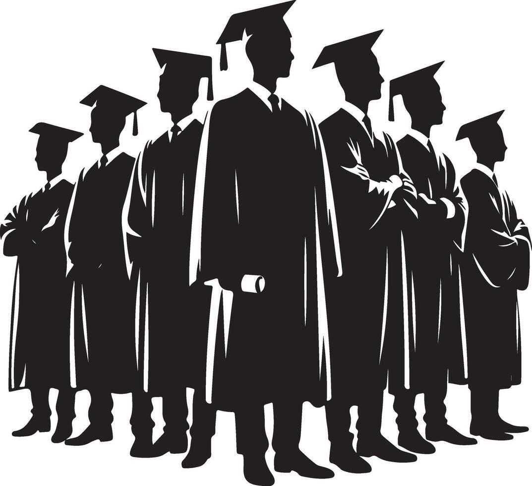Group of Graduation Students Silhouette, Academic Celebration . vector