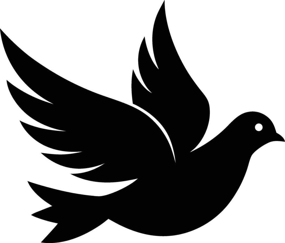 Stylized Black Silhouette of a Dove in Flight. new 2025 trendy. vector