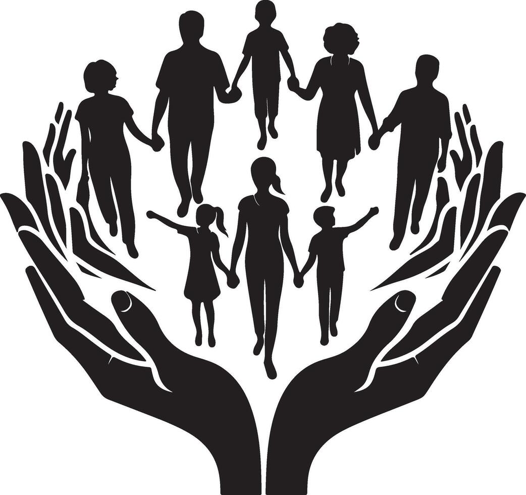 Intergenerational family unity and protection,Silhouette of Intergenerational Family Showing Unity and Protection Across Generations. new 2025 trendy. vector