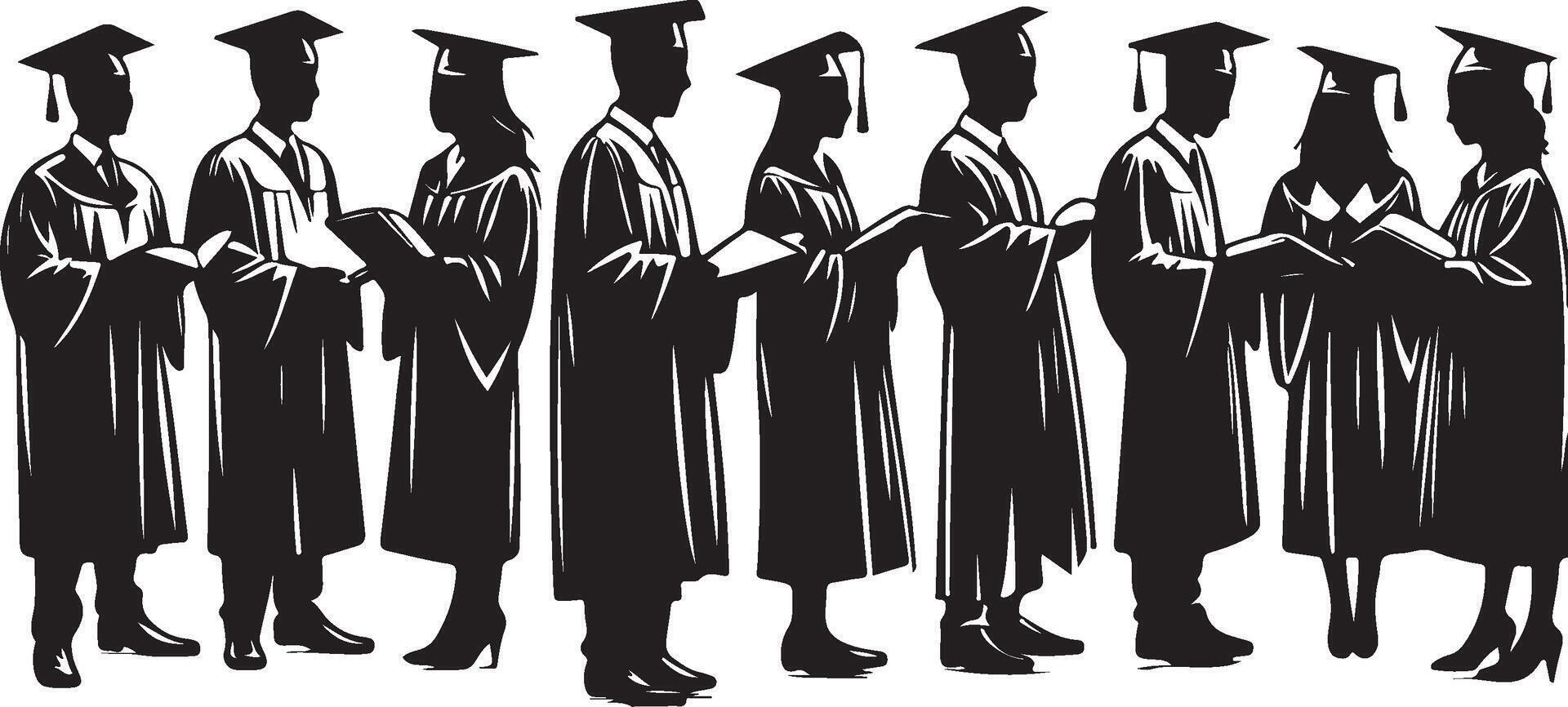 Group of Graduates in Caps and Gowns Silhouette. Group of Diverse Graduates Silhouette. vector