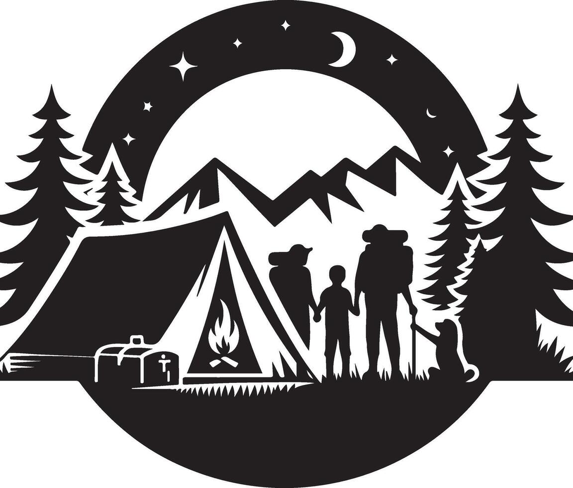 Camping adventure under the starry night sky vector