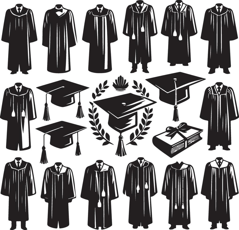 Graduation Gowns and Caps Collection vector