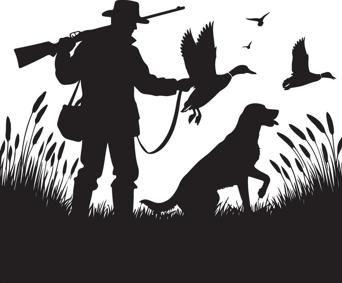 Duck Hunter with Dog Silhouette vector