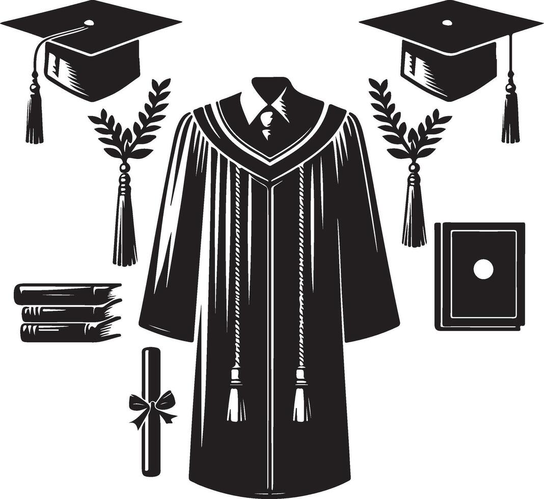 Graduation Cap, Gown and Accessories Illustration vector