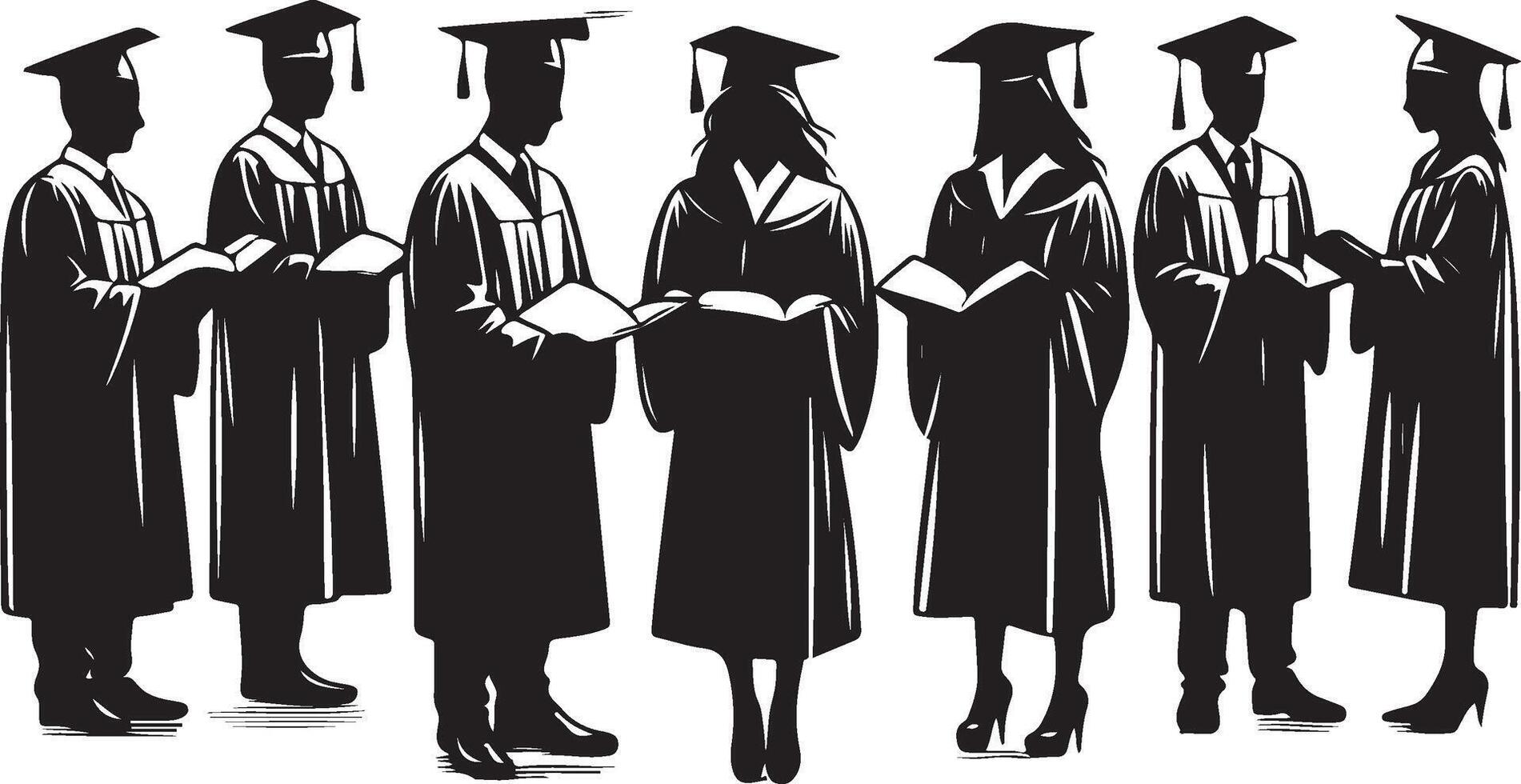 Group of Graduation Students Silhouette, Academic Ceremony Illustration. vector