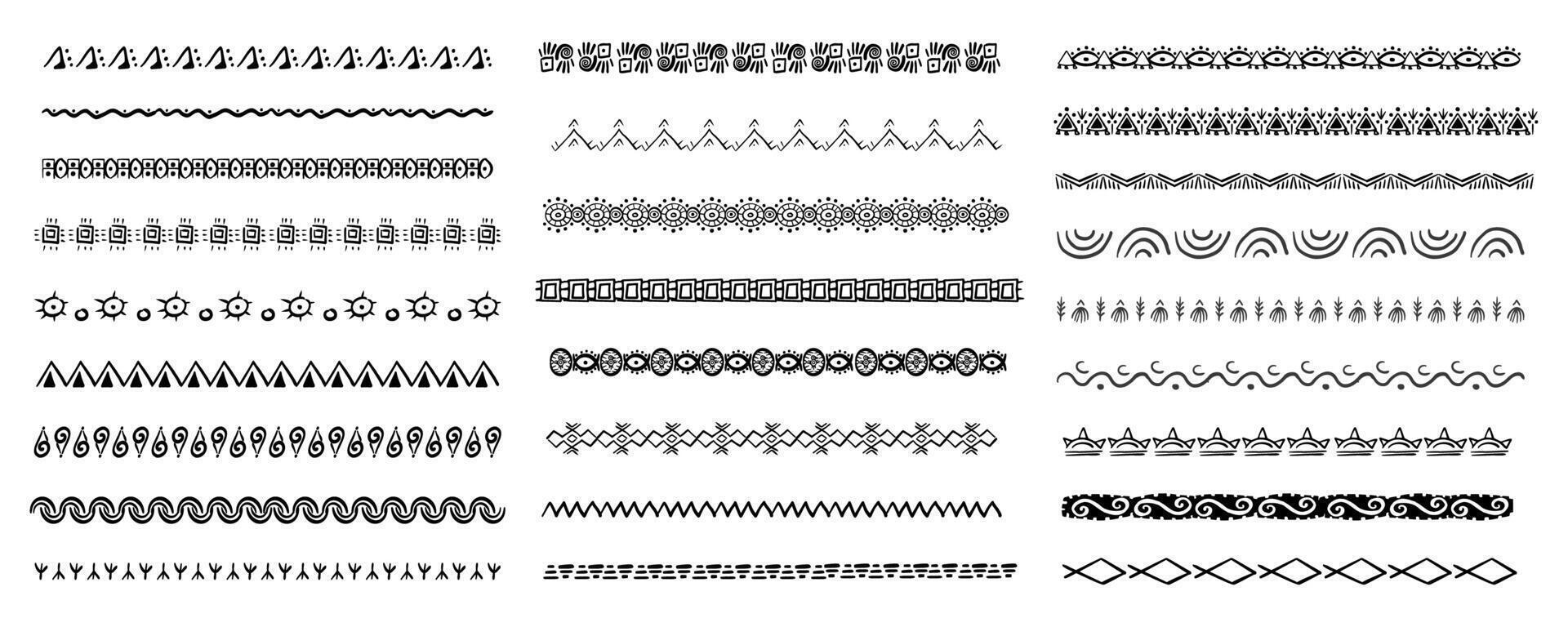 Ethnic border, traditional hand drawn divider, doodle separator. Ancient motif line geometric brush, for frames, design element. vector