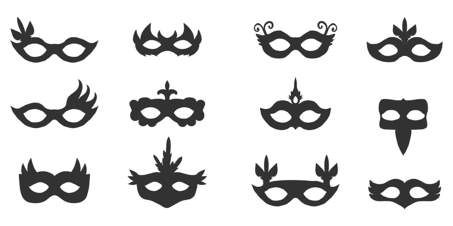 Mask silhouette carnival masque, face mystery costume for ball, party or masquerade. Set simple costume. vector