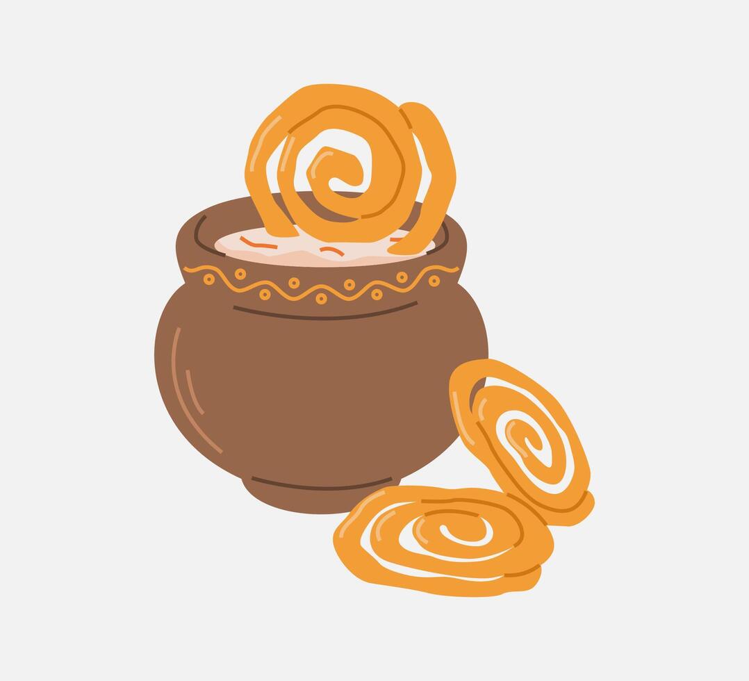 Indian Sweet Jalebi with Rabri in Clay Pot vector