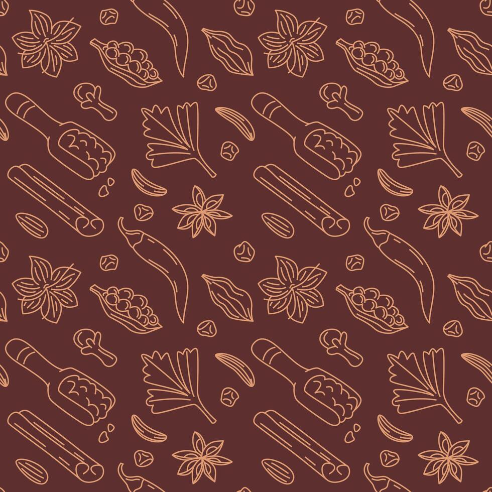 Seamless Pattern of Indian Spices Outline vector