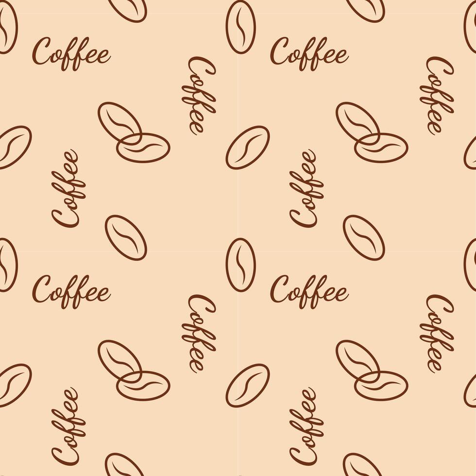 Pattern with coffee beans and lettering Coffee on beige background. vector