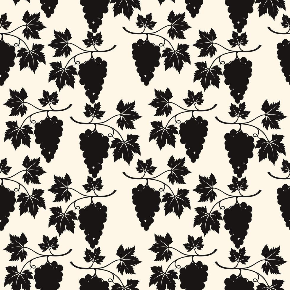 Dark Grape vine pattern, vine silhouette on creme background. vector