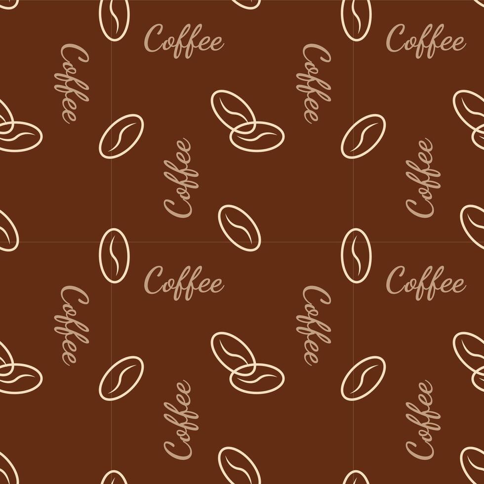 Brown pattern with coffee beans and lettering Coffee. vector