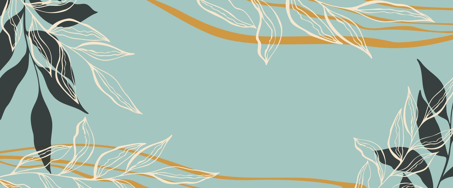 Abstract universal botanical background, horizontal banner on blue pastel color. Template for invitations, congratulations, greetings. vector