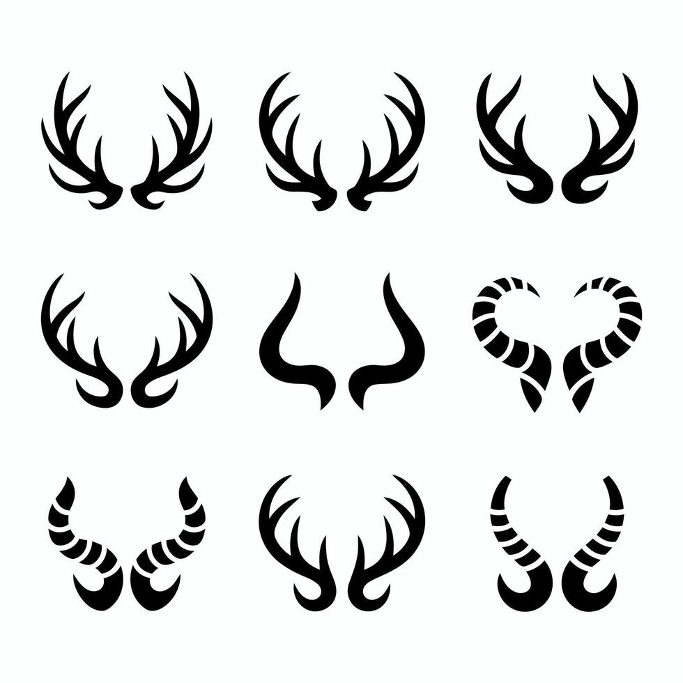 Collection of stylized black antlers and horns on a white background vector
