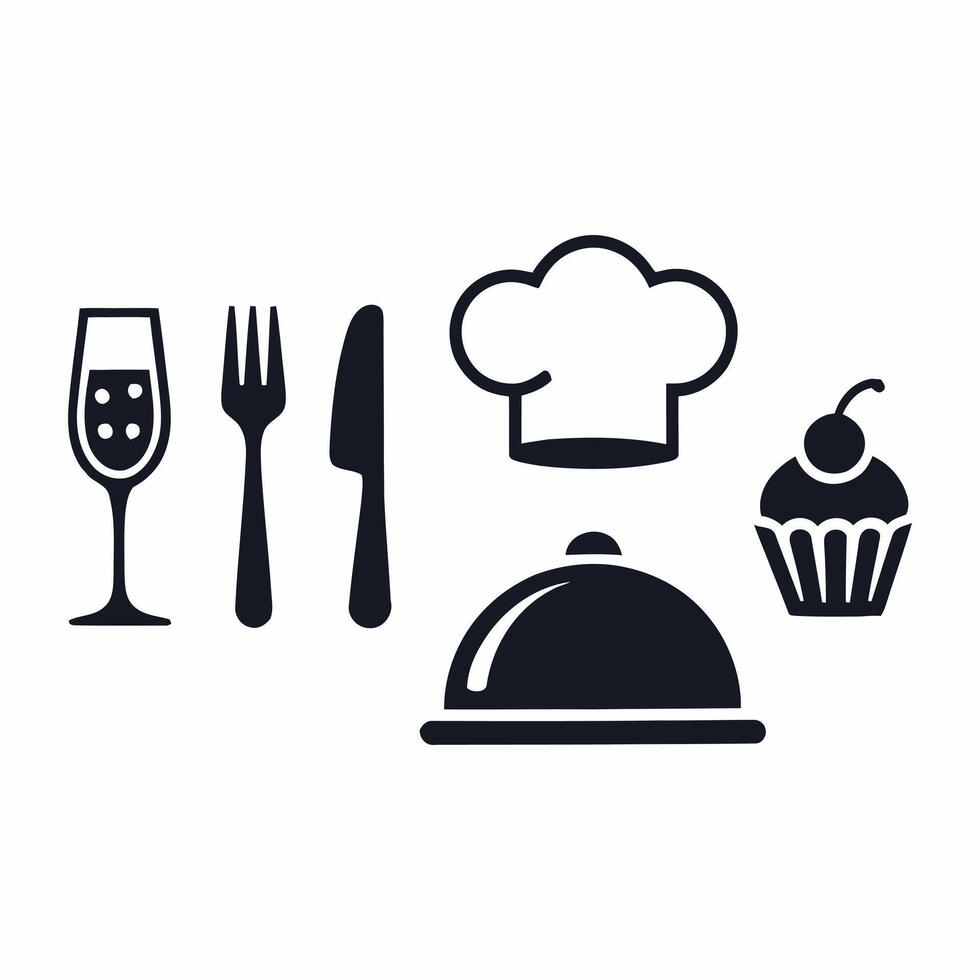 Collection of food and drink icons representing dining and culinary arts vector