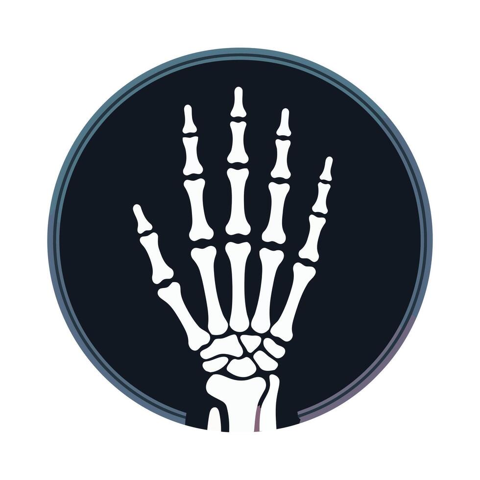 Stylized white skeleton hand icon with dark circular background and gradient border vector
