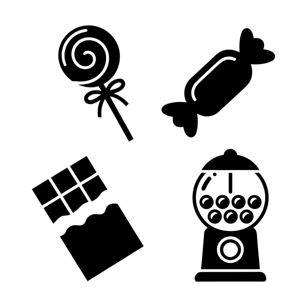 Collection of black and white icons featuring popular candies and treats vector