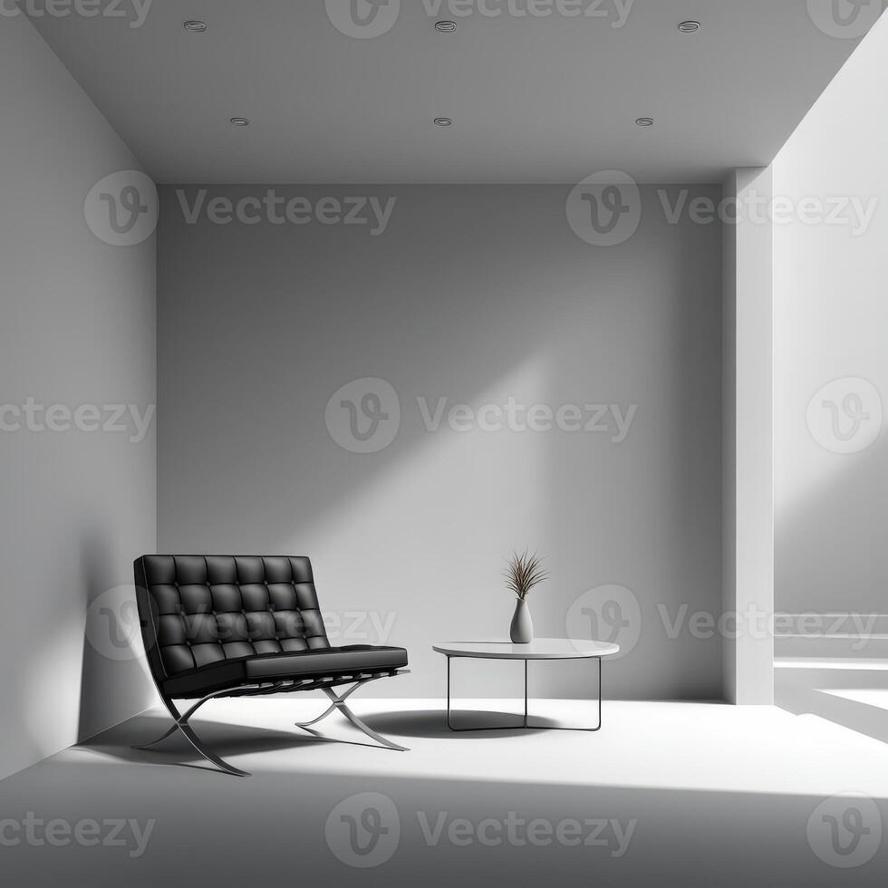 Interior of room with black chair and white round table photo