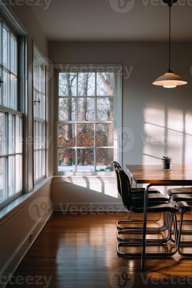 Bauhaus dining room with natural light on a winter day photo