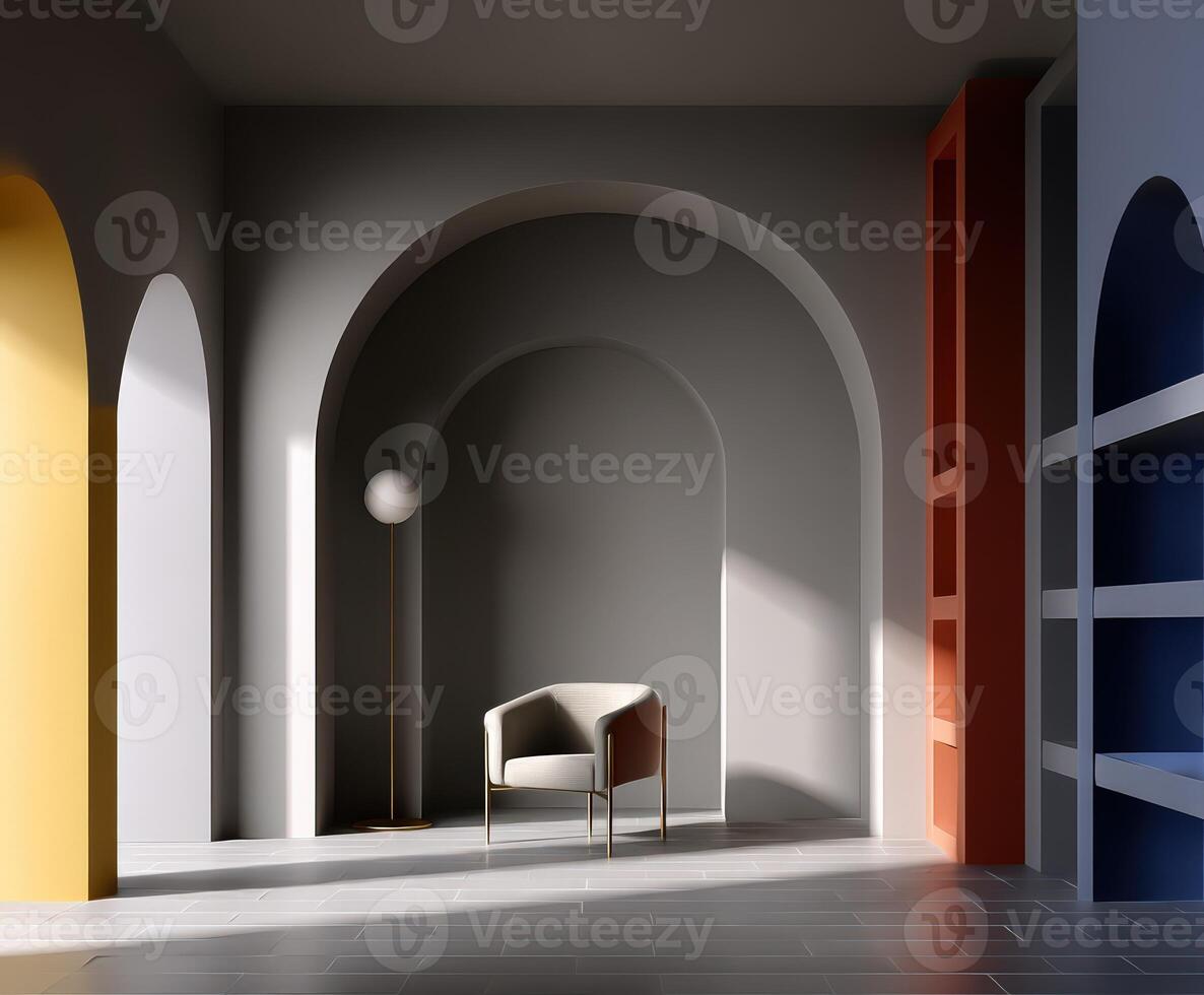 Interior design with geometric arches and furniture in Bauhaus style photo