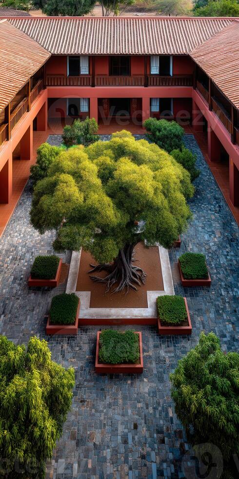 Lush tree in hotel courtyard at Sacred Valley, Peru daytime photo