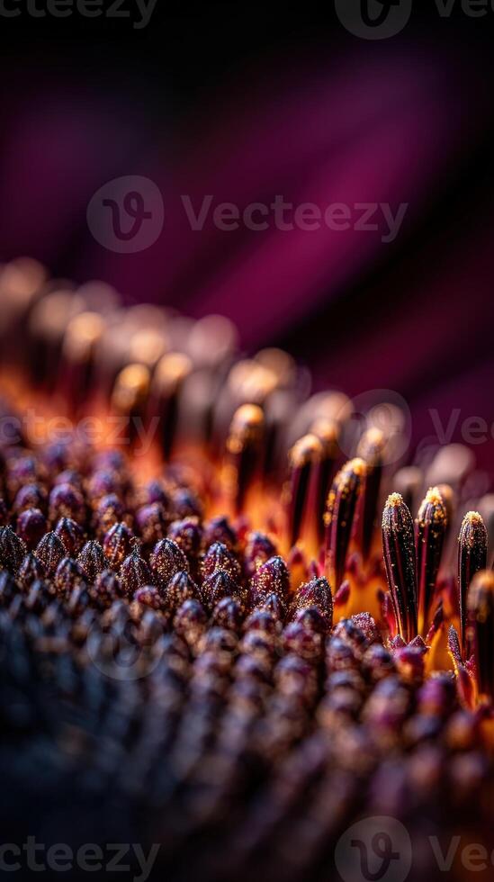 Close-up showing interior flower seeds in early morning photo