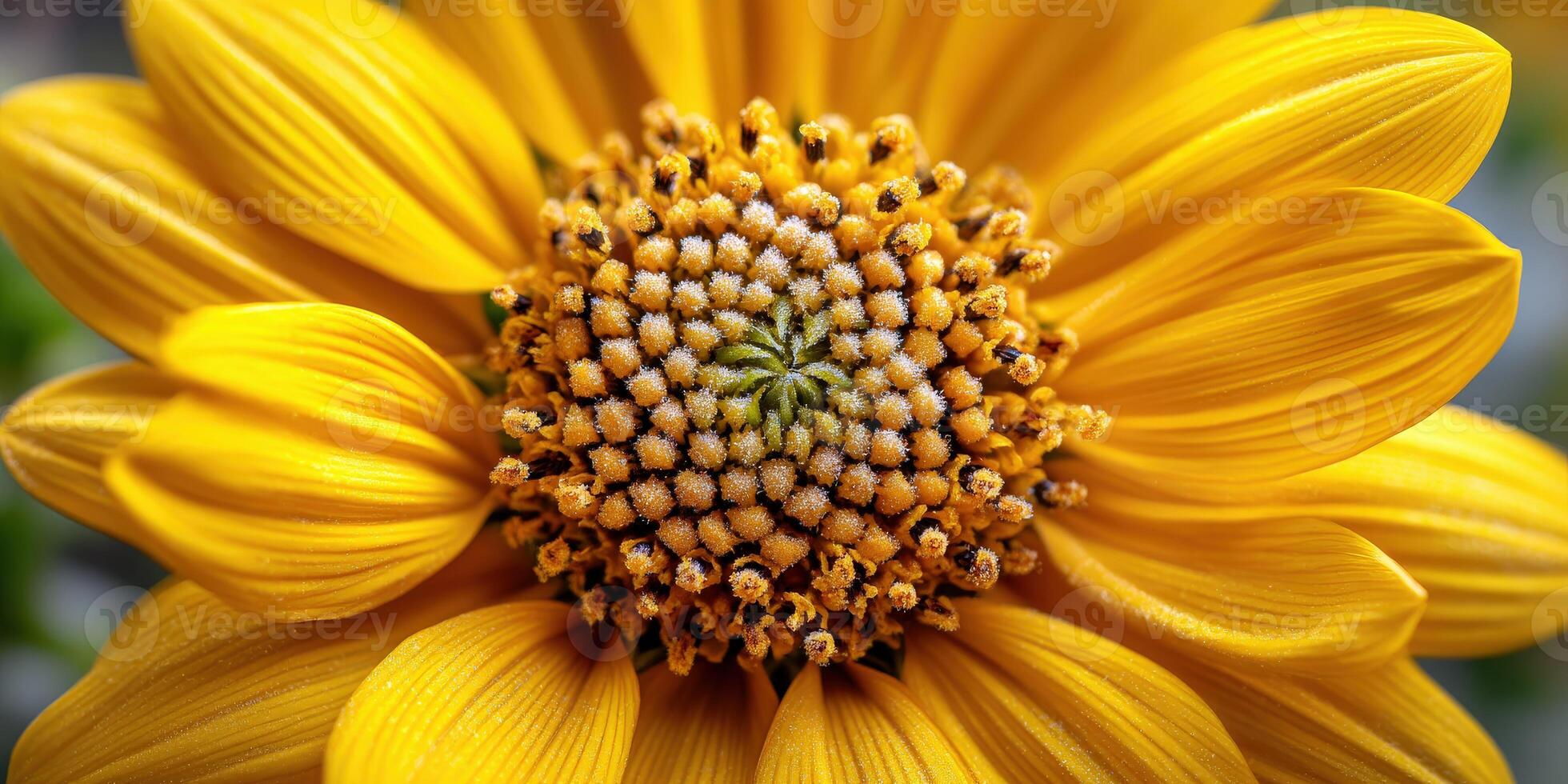 Yellow flower presents its pistil in a macro close-up view photo