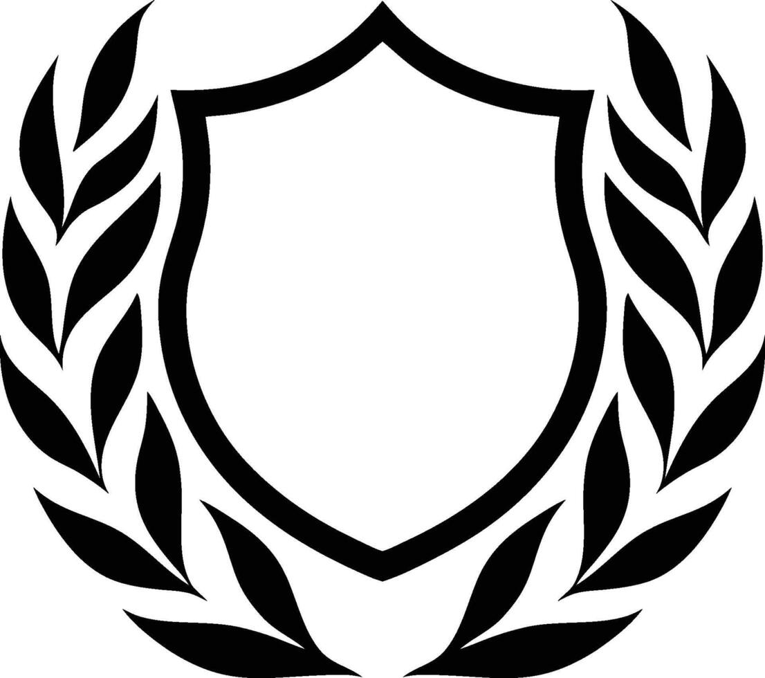 Minimal Black Laurel Wreath and Shield Design vector